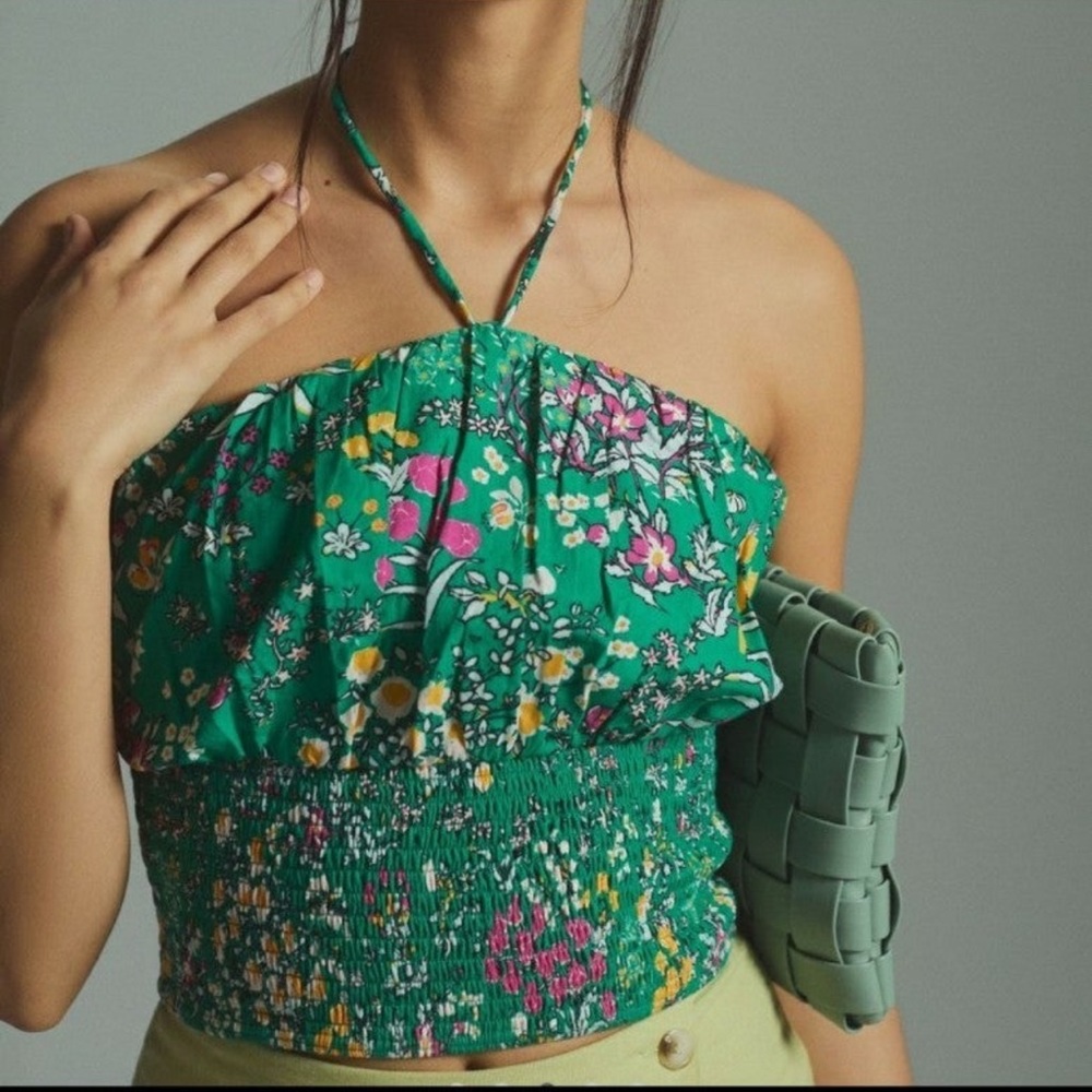 Maeve by Anthropologie Green Multi Woven Halter Top